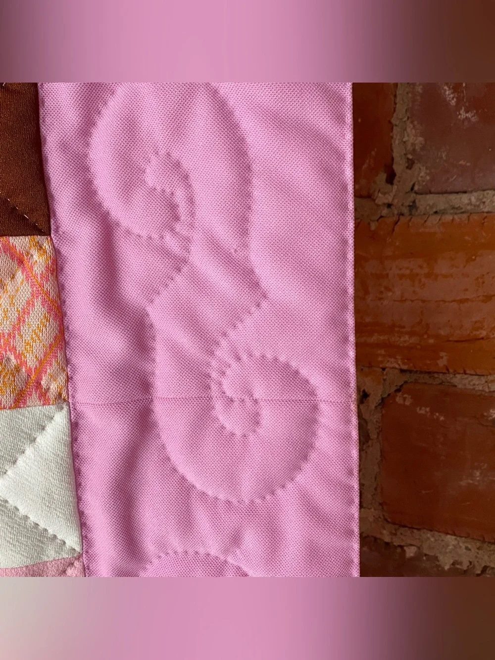 Vintage Polyester Jacob's Ladder Pink Brown Quilt 76